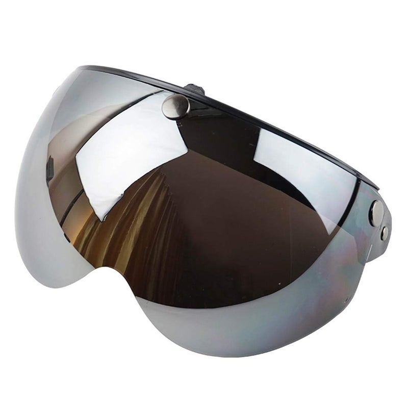 VCOROS Universal Motorcycle Retro Pilot-Style Standard 3 Snap-Button Visor Flip Up Down Open Face Helmet Half Face Shield(Chrome Silver) - Image 1